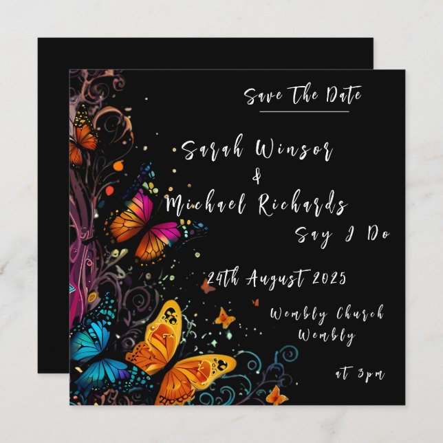 Whimsical Butterfly Garden Wedding Einladung (Vorne/Hinten)