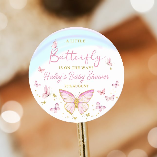 Whimsical Butterfly Girls Pink Baby Shocker Runder Aufkleber (Von Creator hochgeladen)