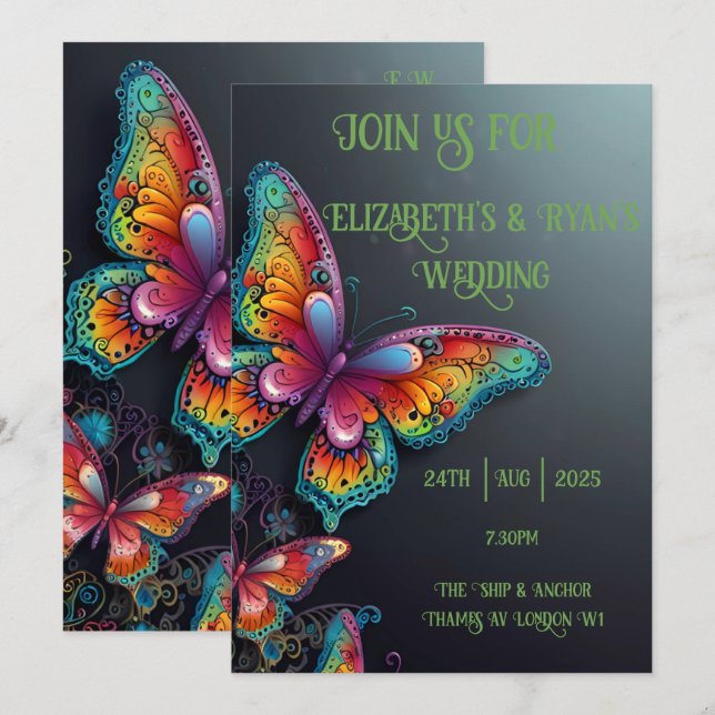 Whimsical Butterfly Romance Hochzeit Einladung (Vorne/Hinten)