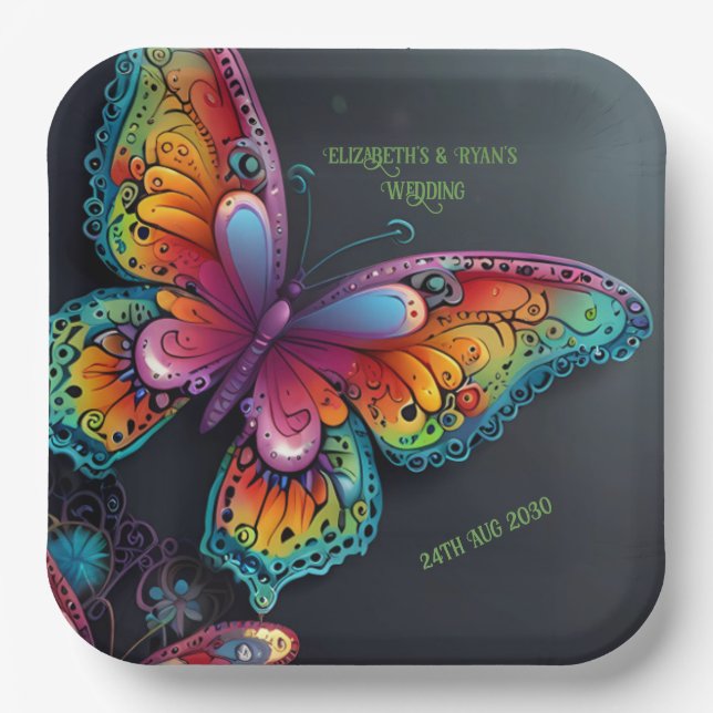 Whimsical Butterfly Romance Hochzeit Einladung Pappteller (Vorderseite)