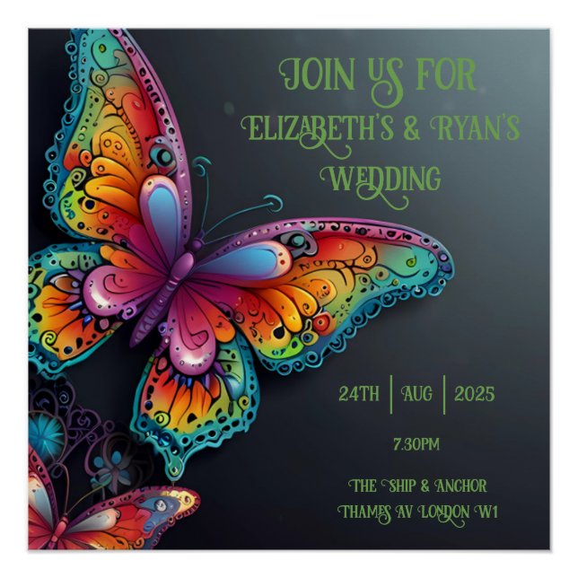 Whimsical Butterfly Romance Hochzeit Einladung Poster (Vorderseite)