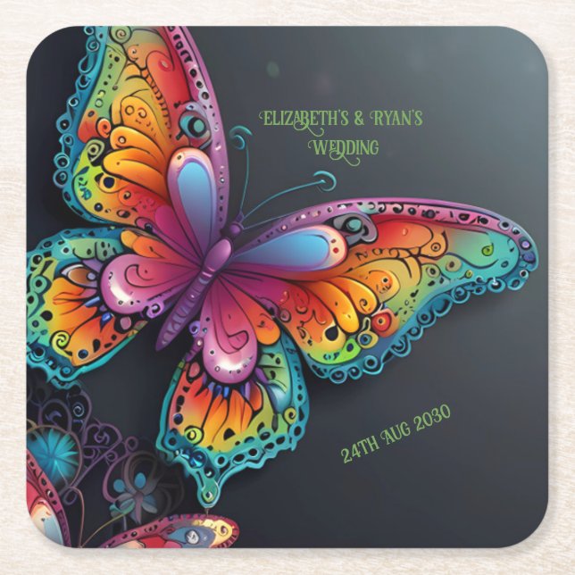 Whimsical Butterfly Romance Hochzeit Einladung Rechteckiger Pappuntersetzer (Vorderseite)