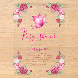 Whimsical Butterfly & Rose Baby Shower Acryleinladungen