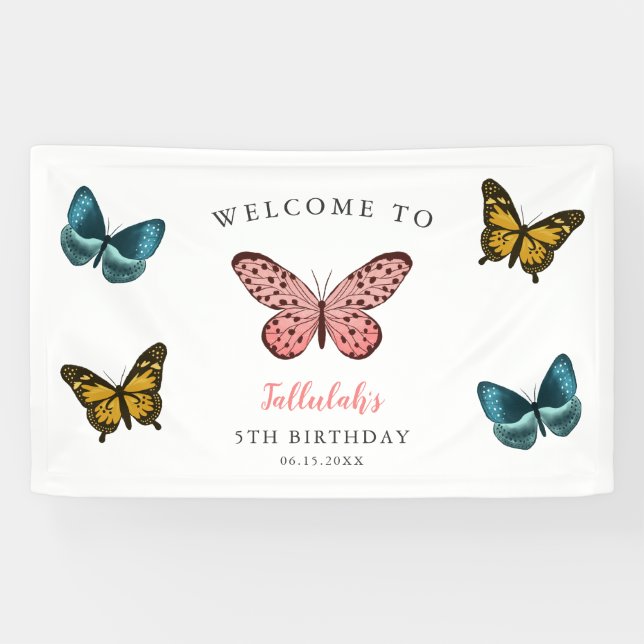 Whimsical Butterfys Geburtstagsparty Willkommen Banner (Horizontal)