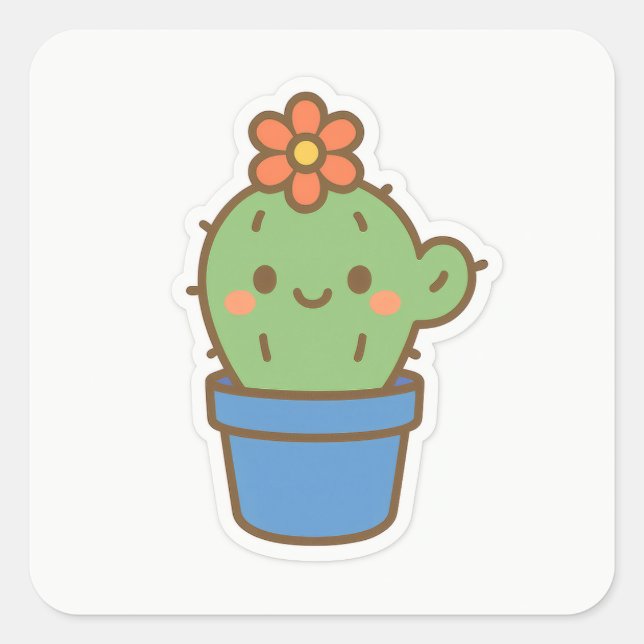 Whimsical Cactus Quadratischer Aufkleber (Vorderseite)