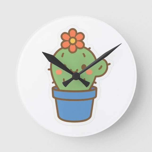 Whimsical Cactus Runde Wanduhr (Vorderseite)