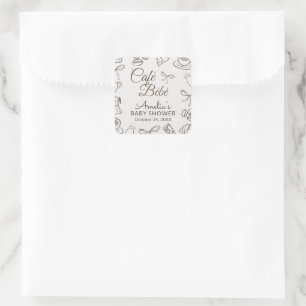 Whimsical Cafe Bebe Baby Shower  Quadratischer Aufkleber