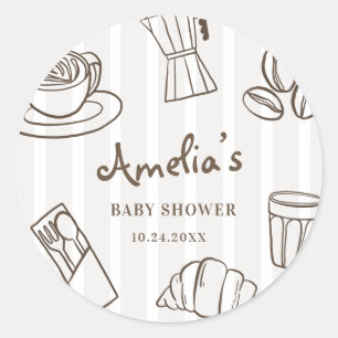 Whimsical Cafe Bebe Stripe Babyparty Runder Aufkleber