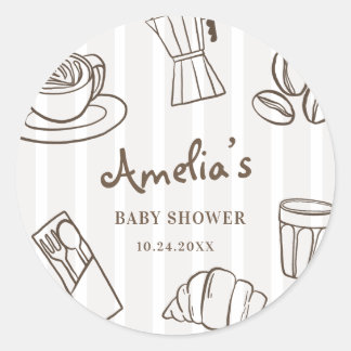 Whimsical Cafe Bebe Stripe Babyparty Runder Aufkleber