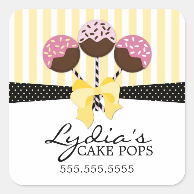 Whimsical Cake Pops Bäckereiaufkleber Quadratischer Aufkleber (Vorderseite)