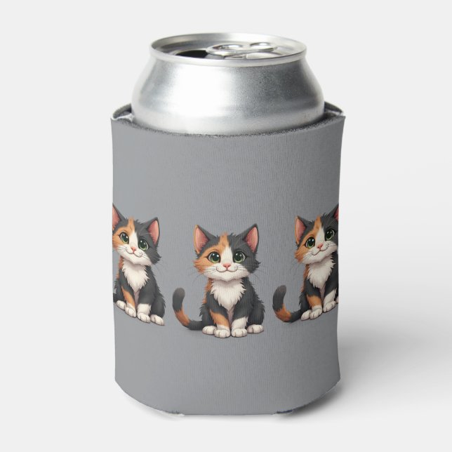 Whimsical Calico Kitten mit Cattitude Dosenkühler (Kanne Vorderseite)