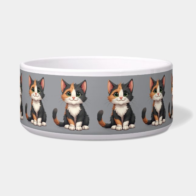 Whimsical Calico Kitten mit Cattitude Napf (Vorderseite)