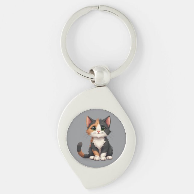 Whimsical Calico Kitten mit Cattitude Schlüsselanhänger (Vorderseite)