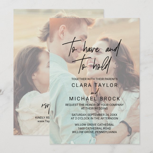 Whimsical Calligraphy Foto UAWG halten Hochzeit Einladung (Vorne/Hinten)