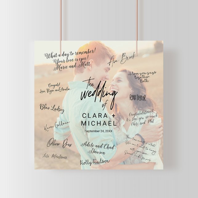 Whimsical Calligraphy Foto Wedding Guest Signing Poster (Von Creator hochgeladen)
