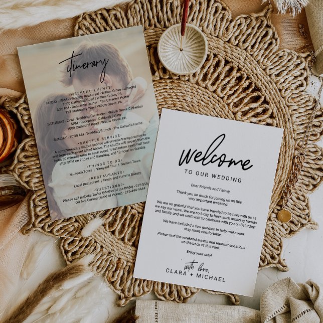 Whimsical Calligraphy Foto Wedding Willkommensbrie Programm (Von Creator hochgeladen)