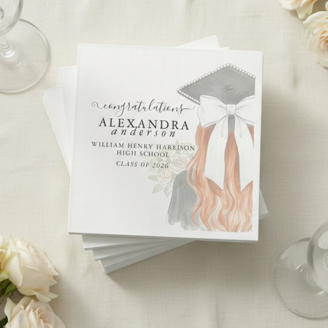 Whimsical Calligraphy Graduation Bow Serviette (Whimsical Calligraphy Graduation Bow Napkins)