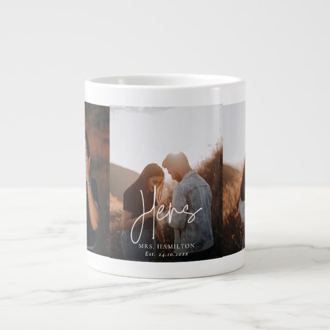 Whimsical Calligraphy Hers Wedding Foto Gift Tasse (Vorderseite)