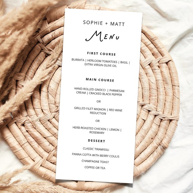 Whimsical Calligraphy Minimalist Wedding Menu Menükarte (Whimsical Calligraphy Minimalist Wedding Menu)