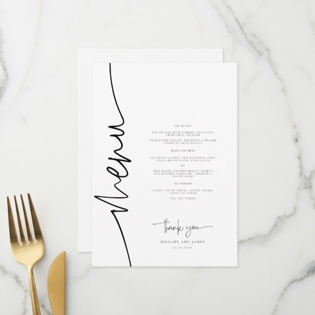 Whimsical Calligraphy Modern Wedding Dinner Menükarte (Vorderseite/Rückseite Beispiel)