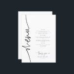 Whimsical Calligraphy Modern Wedding Dinner Menükarte<br><div class="desc">Wo Dreams Meet Elegance Erleben Sie Ihren besonderen Tag mit unserem bezaubernden Briefmarkensemble, sorgfältig gefertigt, um Ihre Hochzeit mit Launen und Gnade zu bereichern. Von delikaten Einladungen bis hin zu exquisiten Platzkarten ist diese Sammlung eine Symphonie von aufwändiger Kalligraphie und zeitlosem Design. Erstellen Sie eine Feier, die Ihnen einzigartig ist,...</div>