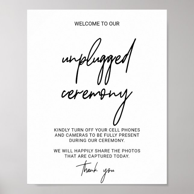 Whimsical Calligraphy Unplugged Ceremony Sign Poster (Vorne)
