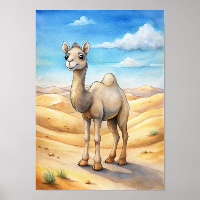 Whimsical Camel Watercolor, Nature Illustration Poster (Vorne)