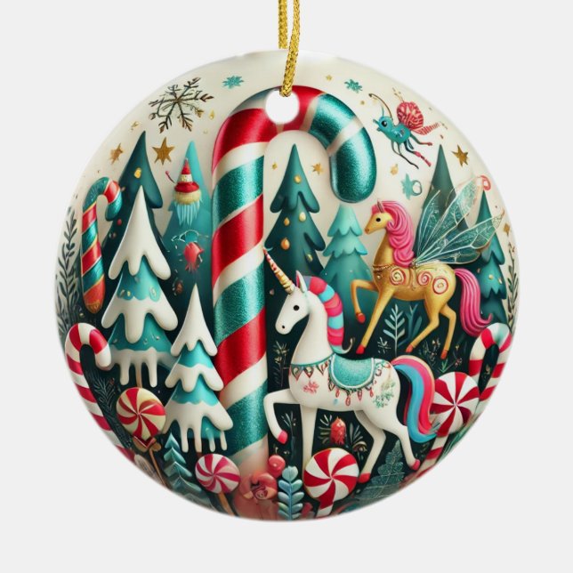 Whimsical Candy Cane Forest Christmas Ornament - P (Vorne)