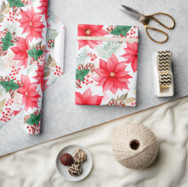 Whimsical Candy Canes & Poinsettias Weihnachten Geschenkpapier