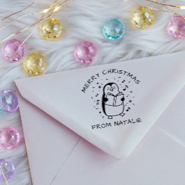 Whimsical Carol Singing Penguin Frohe Weihnachten Permastempel
