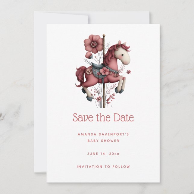 Whimsical Carousel Horse Image Baby Shower Save The Date (Vorderseite)