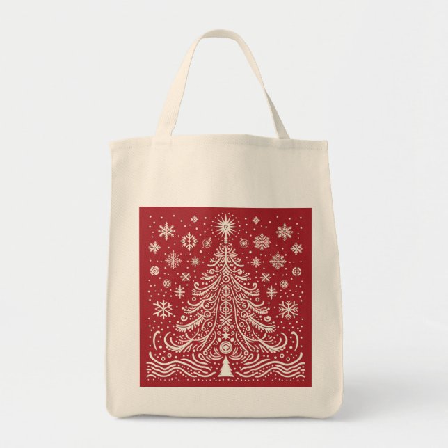Whimsical Carryall: Folk Art Weihnachtsbaum Tasche (Vorne)