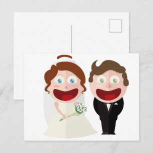 Whimsical Cartoon Braut und Bräutigam Postkarte - 