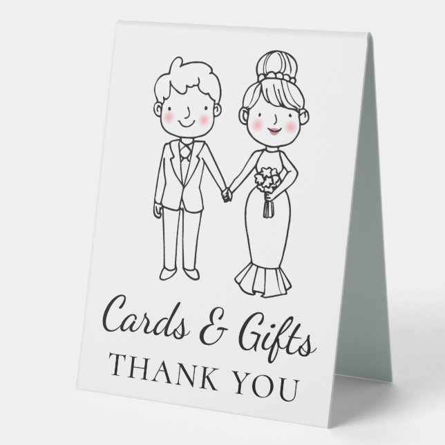 Whimsical Cartoon Bride Groom Cards Geschenke Hoch Tischaufsteller (Vorderseite)