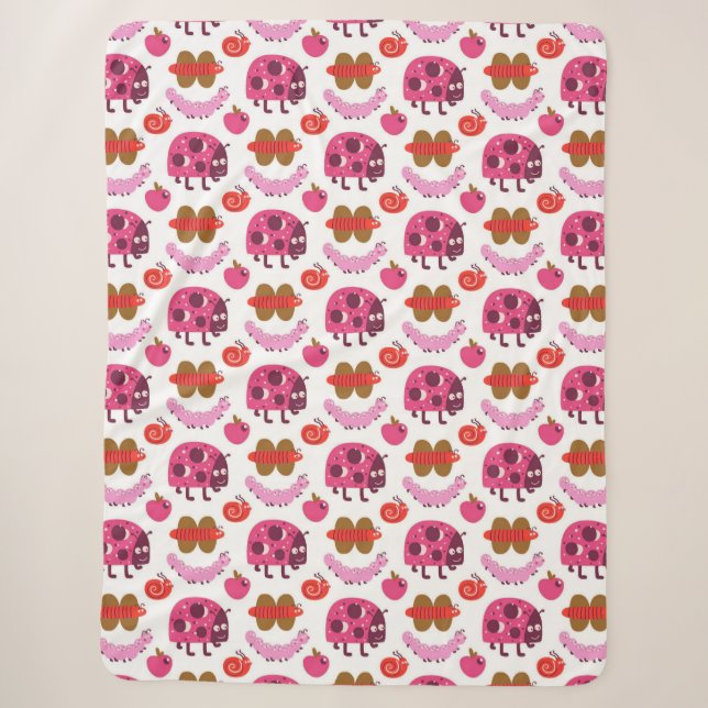 Whimsical Cartoon Bugs und Fruchtmuster Sherpadecke (Vorderseite)