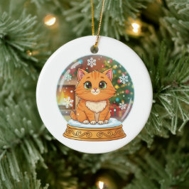 Whimsical Cartoon Cat in Snow Globe Christmas  Keramik Ornament