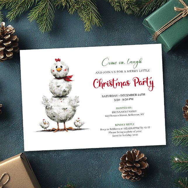 Whimsical Cartoon Chickens Holiday Party Invites Einladung (Whimsical Cartoon Chickens Holiday Party Invitation)