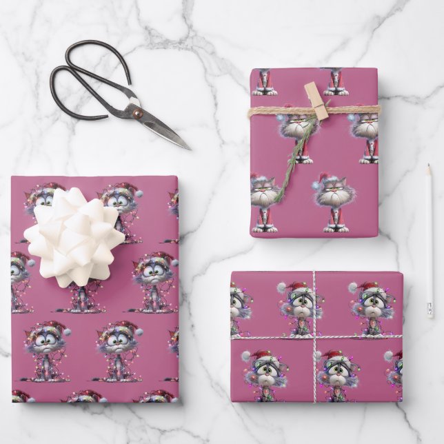 whimsical cartoon Christmas Cats Geschenkpapier Set (Vorderseite)