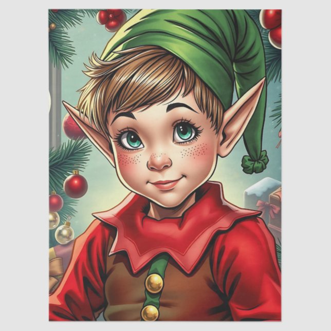 Whimsical Cartoon Elf | Christmas Seidenpapier (Vorderseite)