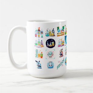 Whimsical Cartoon Grid of Smiling Animals in Scien Kaffeetasse