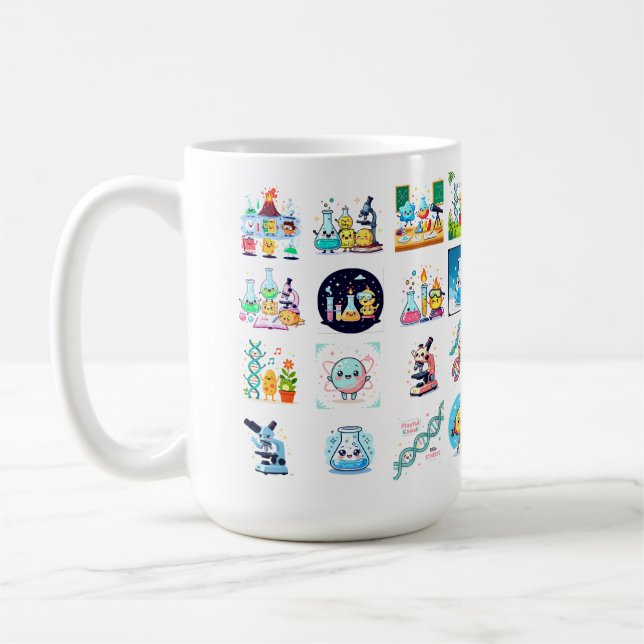 Whimsical Cartoon Grid of Smiling Animals in Scien Kaffeetasse (Links)