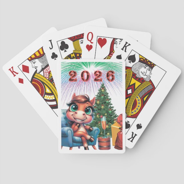 Whimsical Cartoon Pony – 2026 Holiday Celebration Spielkarten (Rückseite)