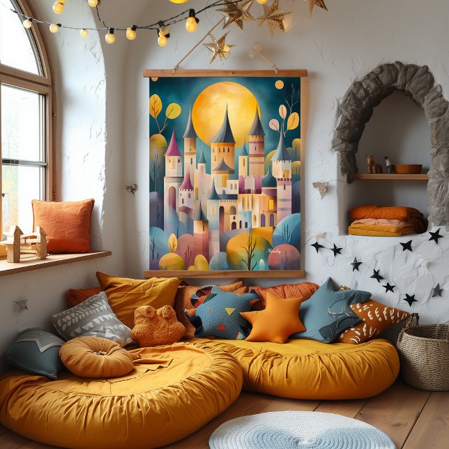 Whimsical Castle Village Arte e Cultura Wandteppich Mit Holzrahmen (Von Creator hochgeladen)