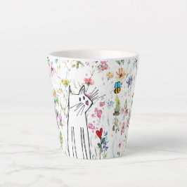 Whimsical Cat and Bee Latte Tasse