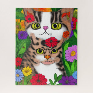 Whimsical Cat and Kitten Folk Colorful