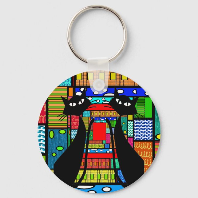 Whimsical Cat Art Geschenke Schlüsselanhänger (Vorderseite)