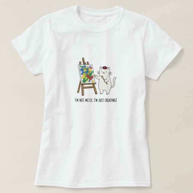 Whimsical Cat Artist Minimalistisch Doodle Style T-Shirt (Design vorne)
