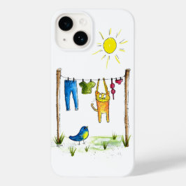 Whimsical Cat auf einer Wäscheleine Case-Mate iPhone 14 Hülle