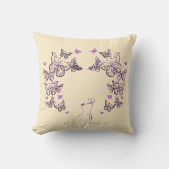 Whimsical Cat Butterfly Kissen (Vorderseite)