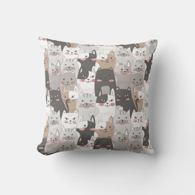 Whimsical Cat Crowd Kissen (Vorderseite)